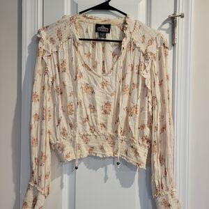 Cream Floral Smocked Women's Top